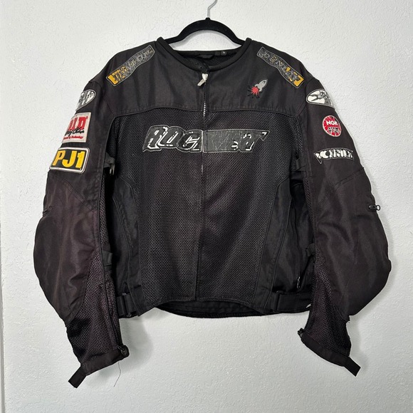 Joe Rocket Mesh Motorcycle Jacket Black w/ Racing Patches Men's Riding Gear - Picture 1 of 16